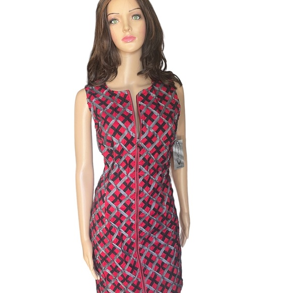 New Samuel Dong stretch square red/black dress size (S)(L)(XL) - Picture 4 of 16